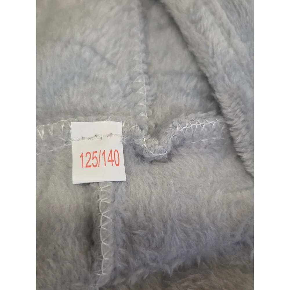 Kids Hippo Costume Plush Fleece Hooded One Piece Gray Button Front Back Zip Pock